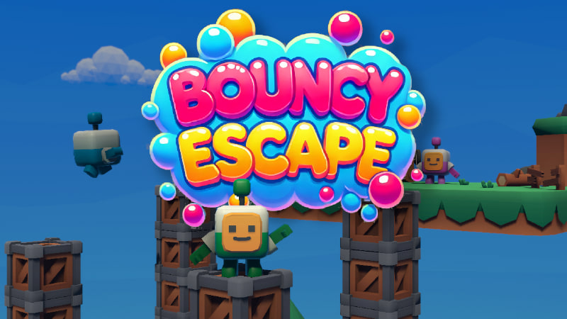 Colourful block characters and platforms from Bouncy Escape