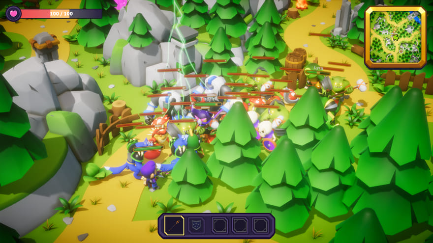 A horde of monsters pushing down a forest path towards the party